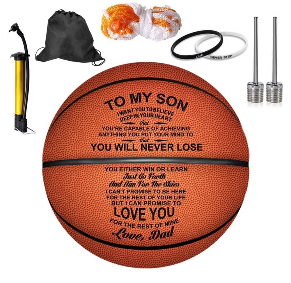 To My Son 29.5" Personalized engraved Basketball & Gift Set
